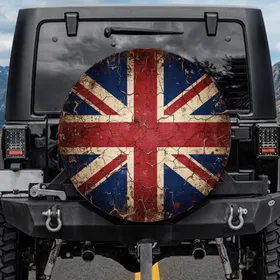 Distressed Union Jack Flag Peeling Paint Texture - British Heritage Decor Gift Spare Tire Cover