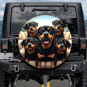 Energetic Rottweiler Dogs Playfully Biting Toy - Humorous Dog Lover Adventure Life Gift Spare Tire Cover