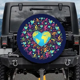 Bicycles Heart Earths Group Ride - Global Cycling Lifestyle Gift Spare Tire Cover