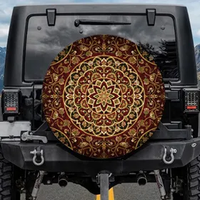 Persian Rug Floral Arabesque Medallion Diamond Lattice Botanical Palmettes Spare Tire Cover