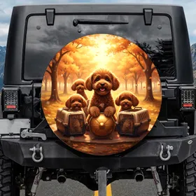 Poodle Dog Family Autumn Landscape Travel Essentials - Pet Owner Gift Spare Tire Cover