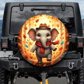 Baby Elephant Fedora Scarf Autumn Forest - Autumn Season Gift for Elephant Lover Spare Tire Cover
