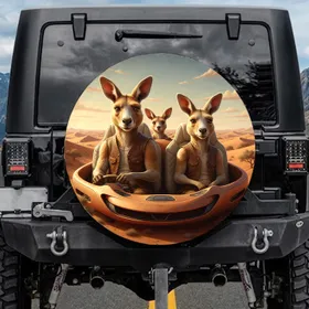 Kangaroo Family Desert Road Trip - Wildlife Lover Travel Gift Spare Tire Cover