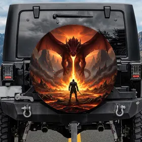 Red Dragon Knight Molten Lava Volcano Realm - Fantasy Adventure Seeker Gift Spare Tire Cover
