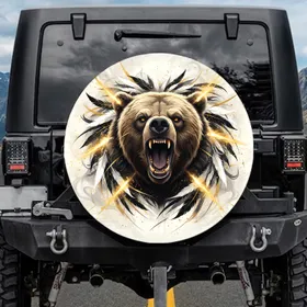 Grizzly Bear Head Roaring Golden Dust - Wildlife Lover Gift Spare Tire Cover