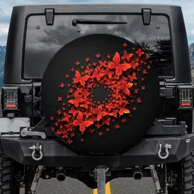 Red Orange Butterfly Swarm Luminous Particles – Decor Gift for Butterfly Lovers Spare Tire Cover