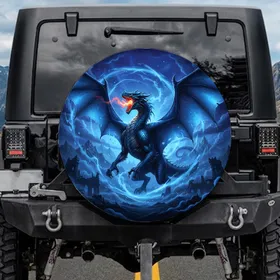 Blue Dragon Roaring Majestic Wings Dark Fantasy Realm - Fantasy Lover Gift Spare Tire Cover