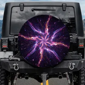 Black Void Luminous Light Particles Rays - Travel Essentials - Gift for Travelers Spare Tire Cover