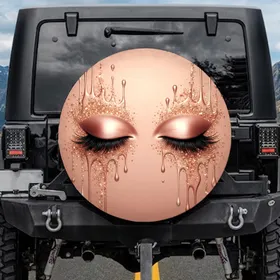 Black Eyelashes Rose Gold Champagne Glitter Drips - Luxury Style Accessory Gift Spare Tire Cover