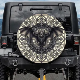 Gothic Bat Stained Glass Filigree Floral - Decor Gift for Gothic Lover Spare Tire Cover