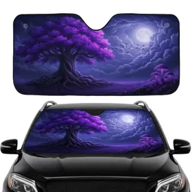 Ancient Tree Full Moon Birds Mushrooms Night Sky - Fantasy Lover Gift Car Sunshade