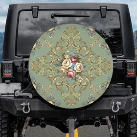Antique Rose Forget-Me-Not Acanthus Tendril Floral Spare Tire Cover