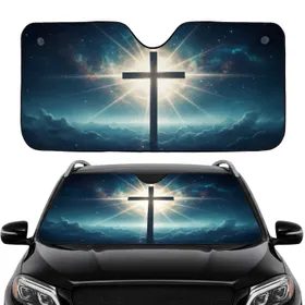 Radiant Cross Cosmic Night Sky - Spiritual Comfort Auto Decor Car Sunshade