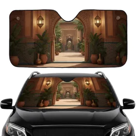Moroccan Archway Courtyard Lanterns Tropical Plants Mosaic Tiles Carved Wood Car Sunshade