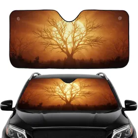 Golden Hour Radiant Sun Bare Tree Branches Silhouette - Nature Lover Gift Car Sunshade
