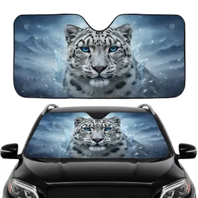 Majestic Snow Leopard Electric Blue Eyes Icy Mountains Mist - Wildlife Lover Gift Car Sunshade