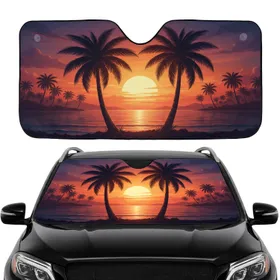 Silhouetted Palm Trees Radiant Sunset Ocean Seascape - Beach Lover Gift Car Sunshade