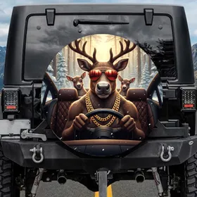 Reindeer Driver Aviator Sunglasses Luxury Interior Snow Forest - Christmas Gift for Car Lover Spare Tire Cover