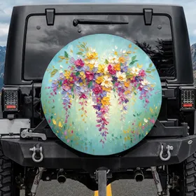 Golden Fuchsia Lavender Wisteria Floral Blossoms Garden Spare Tire Cover