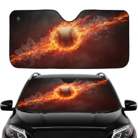 Flaming Baseball Fireball with Billowing Smoke and Sparks - Game Day Sports Fan Gift Car Sunshade
