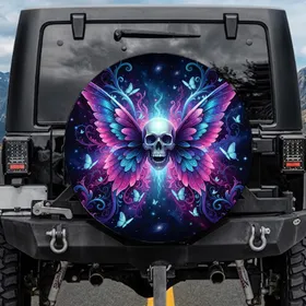 Skull Butterfly Wings Cosmic Nebula Swirling Energy Starry Sky - Automotive Decor Gift Spare Tire Cover