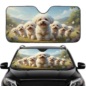 Seven Fluffy Bichon Frise Dogs - Dog Lover Decor Gift Car Sunshade