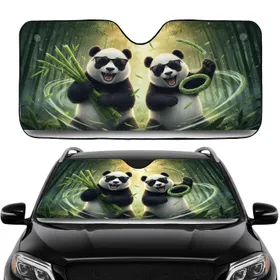 Smiling Pandas Bamboo Forest Verdant Canopy - Wildlife Lover Gift for Panda Fan Car Sunshade