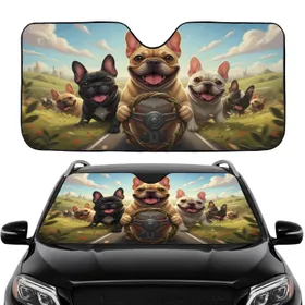 French Bulldogs Road Trip Landscape - Car Adventure Essentials for French Bulldog Lover Car Sunshade