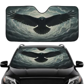 Black Raven Soaring Cloudscape - Wildlife Lover Gift for Bird Watchers Car Sunshade