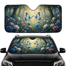 Luminescent Butterflies Fantastical Flowers Ancient Forest - Nature Lover Gift Car Sunshade