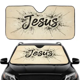 Jesus Brush Script Ink Splatter - Faithful Lifestyle Gift Car Sunshade