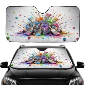 Paint Cans Paintbrushes Splatters Colorful Art Supplies - Creative Studio Gift for Artists Car Sunshade