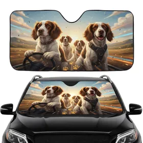 Traveling Springer Spaniel Dogs Sun-Drenched Landscape - Open Road Adventure Dog Lover Gift Car Sunshade
