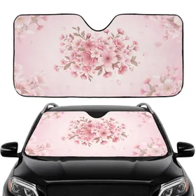 Delicate Pink Blush Cherry Blossom Daisy Flowers Leafy Bloom Car Sunshade