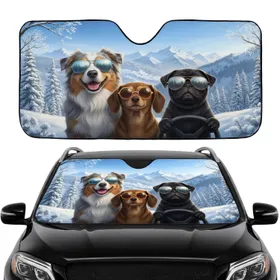 Sunglass Pets Winter Mountain Road Trip - Road Trip Essentials for Pet Lovers Car Sunshade