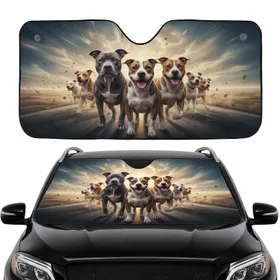 Joyful Pit Bull Pack Energetic Road Trip Adventure - Dog Lover Gift Car Sunshade