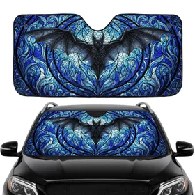 Cinematic Realistic Dark Grey Bat Stained Glass Mosaic - Gothic Wildlife Lover Decor Gift Car Sunshade