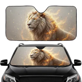 Majestic Lion Flame Dust Mane Field - Wildlife Lover Car Gift Car Sunshade