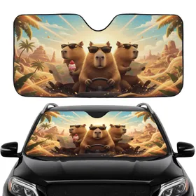 Cool Capybaras Driving Road Trip Adventure - Wildlife Lover Travel Essentials Car Sunshade