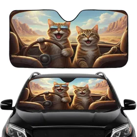 Tabby Cats Aviator Driving Highway - Road Trip Adventure Cat Lover Gift Car Sunshade