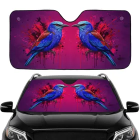 Tropical Birds with Feathers, Beaks, Eyes and Splatters - Wildlife Lover Gift Car Sunshade