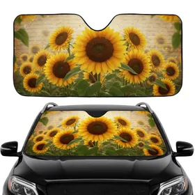 Sunflowers Aged Parchment Script - Farmhouse Decor Gift for Sunflower Lover Car Sunshade