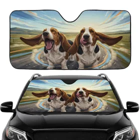 Basset Hounds Yawning Licking Nose Travel Essentials Dog Lover Gift Car Sunshade