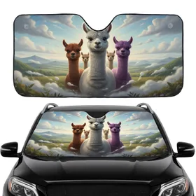 Smiling Diverse Alpacas Fantasy Rolling Hills - Wildlife Lover Gift for Alpaca Lover Car Sunshade
