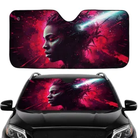 Intense Human Face Glowing Red Eyes Wild Tendrils - Auto Accessory Gift for Drivers Car Sunshade