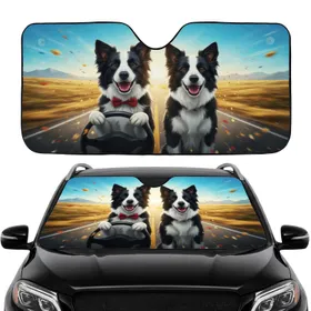 Happy Border Collie Dogs Driving - Adventure Journey Gift for Dog Owners Car Sunshade
