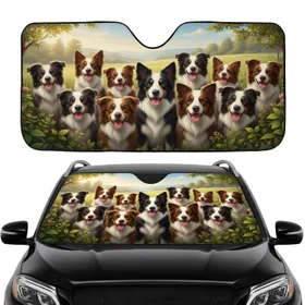 Joyful Border Collies Sunlit Field Rolling Hills - Dog Lover Pet Owner Gift Car Sunshade