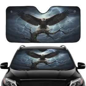 Bald Eagle Steampunk Branch, Turbulent Lightning Storm - Wildlife Lover Gift Car Sunshade