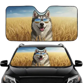 Siberian Husky Dog Aviator Sunglasses Golden Wheat Field - Dog Lover Gift Car Sunshade
