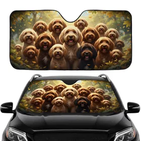 Happy Diverse Goldendoodle Labradoodle Dogs Natural Landscape - Pet Lover Auto Decor Car Sunshade